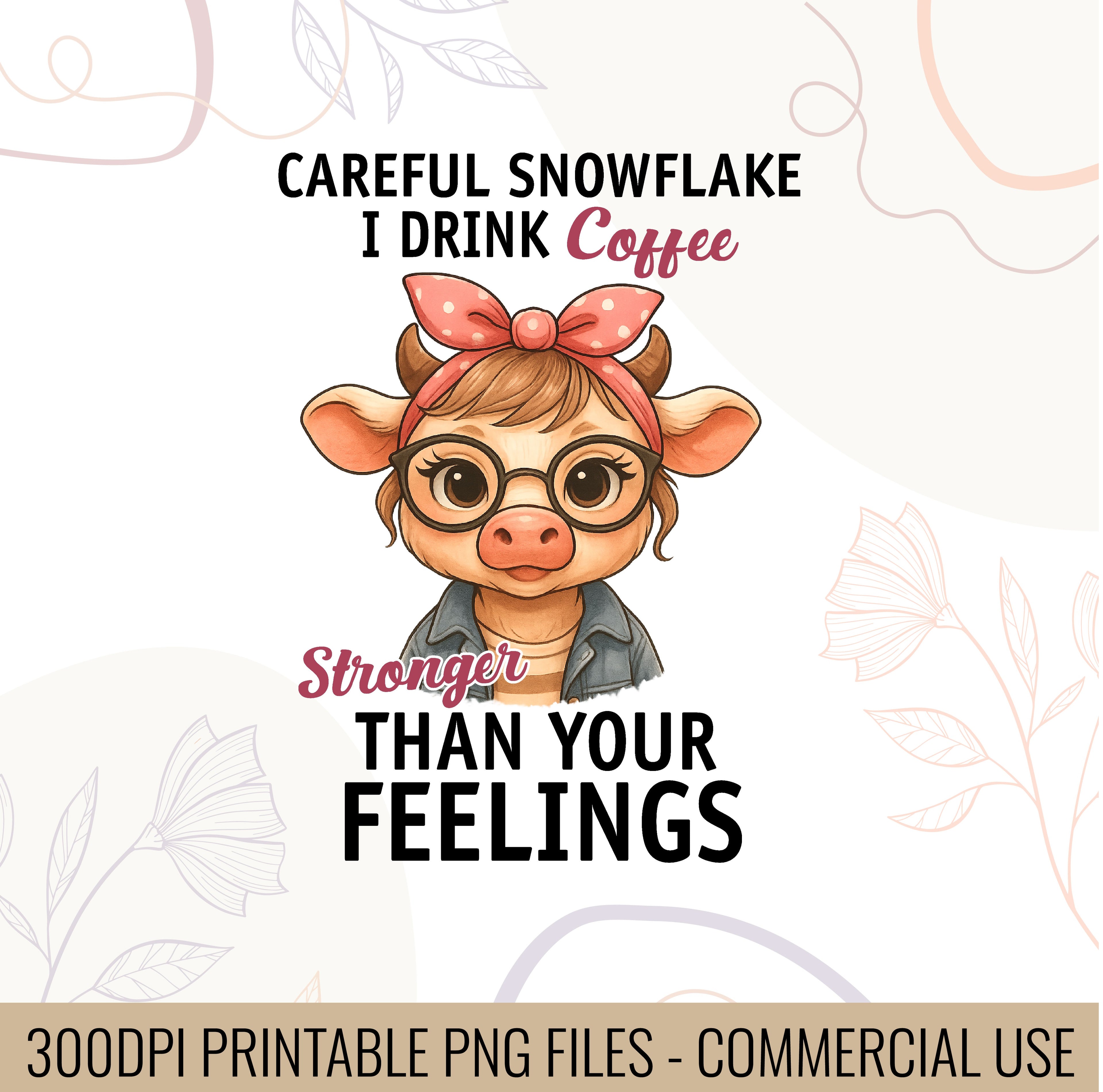 Careful Snowflake I Drink Coffee Stronger Than Your Feelings | Gift for coffee lover | Gift for her | funny quote design | Coffee humor png