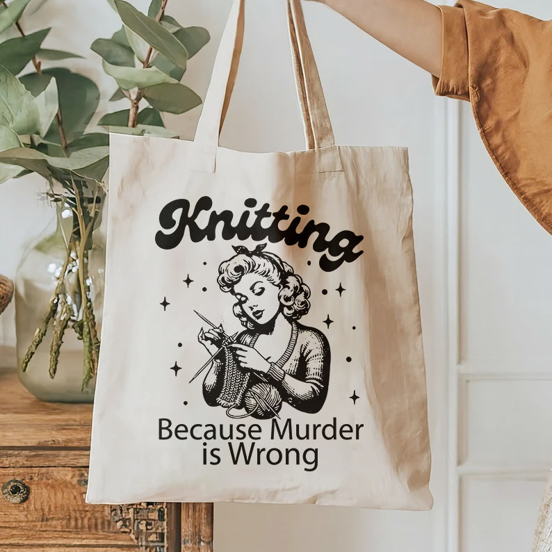 Knitting Because Murder is Wrong T-Shirt design | Funny knitting quote Svg | Sarcastic crafter Tee Design | Mug & Bag T-shirt Design