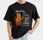Aging May Have Slowed Me Down But Hasn't Shut Me Up T-Shirt Design | Funny Aging Quote SVG | Sassy Senior Humor SVG | Mug & Bag Tee Design