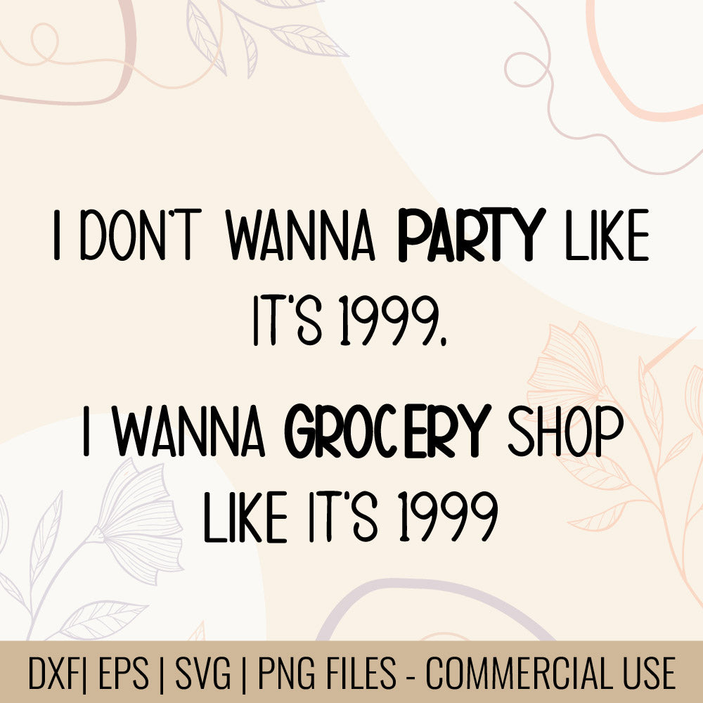 I Don't Wanna Party Like It's 1999 I Wanna Grocery Shop Like It's 1999 T-Shirt Design | Inflation Joke SVG | 90s humor Quote | Digital File