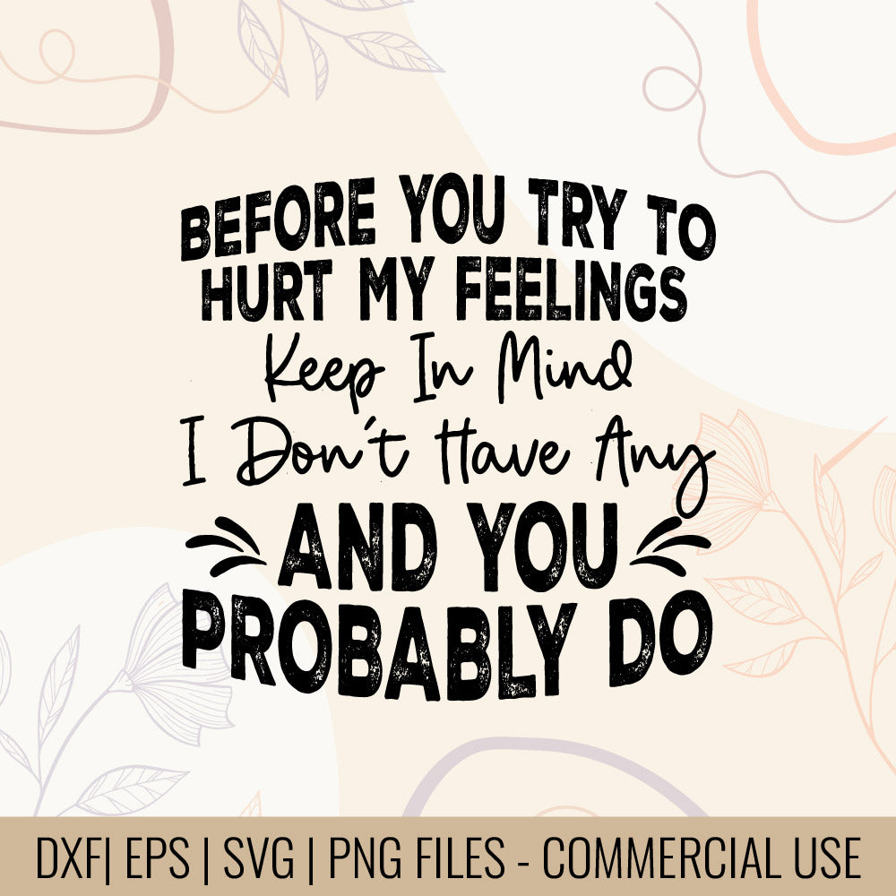 Before you try to hurt my feelings keep in mind I don't Have Any And You Probably Do T-Shirt Design Hurt My Feeling Tee design, Digital File