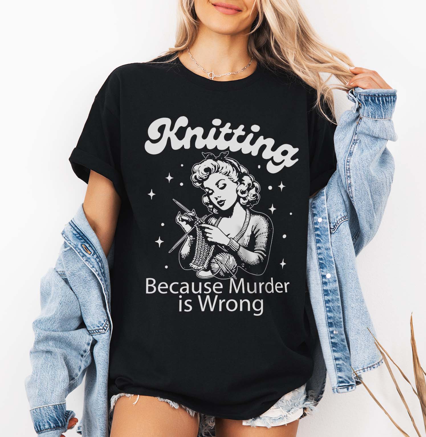 Knitting Because Murder is Wrong T-Shirt design | Funny knitting quote Svg | Sarcastic crafter Tee Design | Mug & Bag T-shirt Design