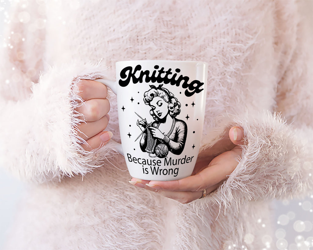 Knitting Because Murder is Wrong T-Shirt design | Funny knitting quote Svg | Sarcastic crafter Tee Design | Mug & Bag T-shirt Design
